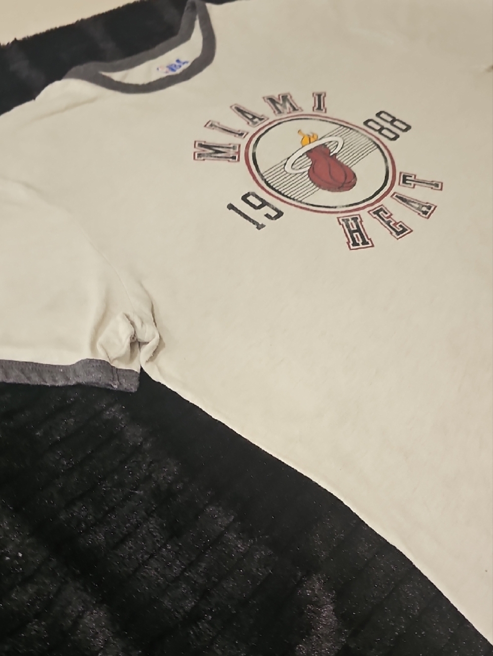 NBA Miami Heat Short Sleeve Tee - White with Black Trim and Red Logo - Picture 4 of 5